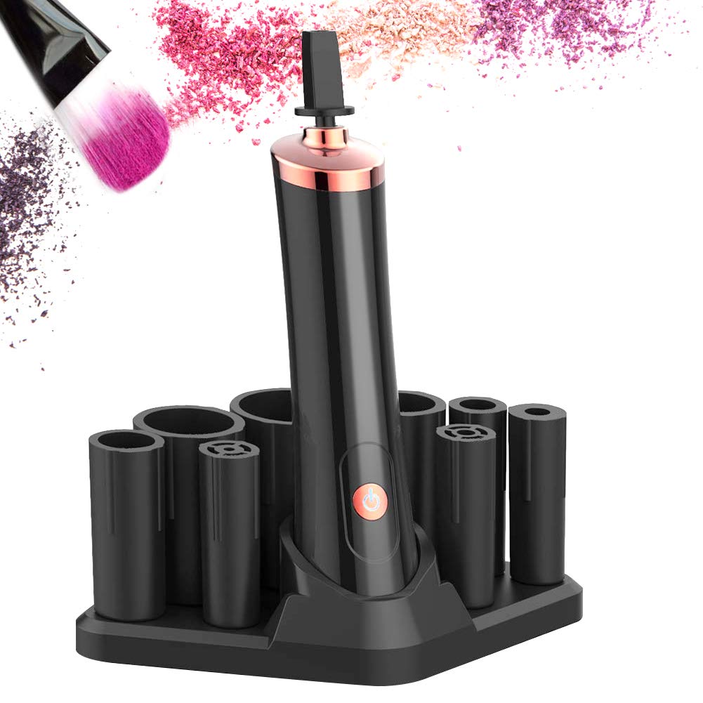 AirroYE Upgraded Makeup Brush Cleaner Dryer Machine, Electric Cosmetic Automatic Brush Spinner with 8 Size Rubber Collars for Makeup Brushes, Wash and Dry in Seconds