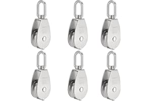 PINGEUI 6 Pack M50 Single Pulley Block, 304 Stainless Steel Lifting Wire Crane Pulley Roller, Heavy Duty Silver Swivel Hook Single Pulley Block for 0.5 in Wire Rope, Loading 880 Lbs