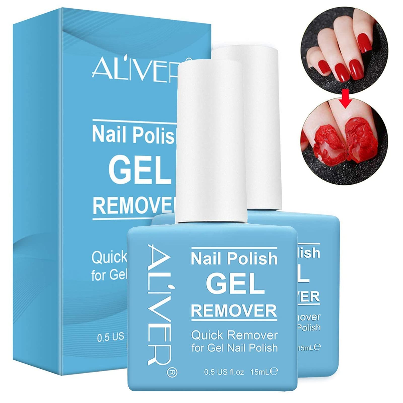 ELAIMEI 2 Pack Gel Nail Polish Remover, Professional Removes Soak-Off in 3-5 Minutes, Easily & Quickly, Don't Hurt Your Nails, No Need For Foil, Soaking Or Wrapping - 15ml