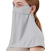 UPF50+ Sun Protection Face Cover, Light Gray, Ice Silk Material, Full Neck Coverage, Cooling UV Shield, Breathable Outdoor Sunshade for Men and Women
