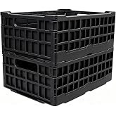 2-Pack Foldable  21Qt Heavy-Duty Plastic Storage Crates, Black | Plastic crates Style Heavy-Duty Transport, Foldable, Stackable Sturdy Durable And Storage For Home, Store, Office, Camping