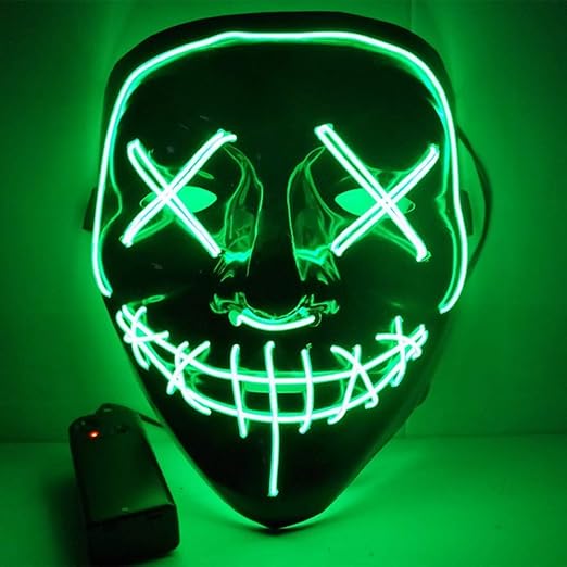 HOLIKE Halloween Purge Mask LED Light up Scary Glowing Mask for