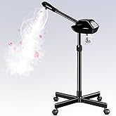 Professional Facial Steamer with More Steam for Deep Cleansing and Hydration, Face Steamer on Wheels with Time Setting, Estheticians Steamer Adjustable Height for Beauty, Spa and Home Use（Black）