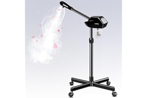 HSONBIUTY Professional Facial Steamer with More Steam for Deep Cleansing and Hydration, Face Steamer on Wheels with Time Setting, Estheticians Steamer Adjustable Height for Beauty, Spa and Home Use（Black）