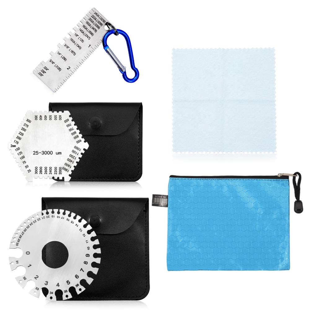 SPEEDWOX 3 Pcs Stainless Steel Round Dual Sided Wire Thickness Guage & 25-3000um Wet Film Comb & Welding Thickness Gauge with Storage Bag Wire Gauge Measurement Tool Welding Gauge Set