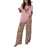 CHICME Womens Pajamas Sets 2 Piece Short Sleeve Lounge Set Printed Loose Pants Pj Sets Loungewear Set