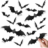 Piteno&reg; 140Pcs Bats Halloween Decorations Party Supplies, Realistic PVC 3D Black Scary Bat Stickers for Creepy Home Decor Halloween Party Decorations DIY Wall Window Decal Bathroom Indoor