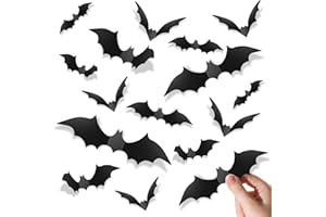 Piteno® 140Pcs Bats Halloween Decorations Party Supplies, Realistic PVC 3D Black Scary Bat Stickers for Creepy Home Decor Halloween Party Decorations DIY Wall Window Decal Bathroom Indoor