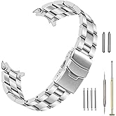 Kai Tian 22mm Curved Ends Watch Band with Foldover Clasp, Silver Screw-in Stainless Steel Half-Moon Tapered 3D Flats Metal Watch Strap for Men Women