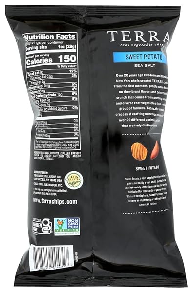 TERRA VEGETABLE CHIPS, CRINKLE CUT SWEET POTATO WITH SEA SALT, 5 OZ