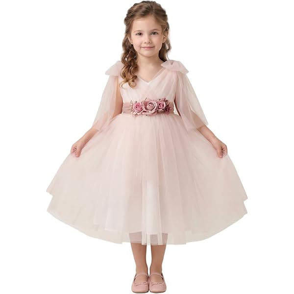 Amazon.com: Pink Princess Flower Girl Dress Ivory for Weddings - First Communion  Dresses Tea Length - Floral Cord Embroidered Lace Bodice with Organza Skirt 