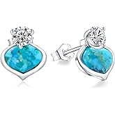 AIBAO Sterling Silver Turquoise/Malachite/Pearl Stud Earrings for Women Natural Gemstone Flower Post Earrings Bohemian Jewelry Gift for Anniversary Christmas Valentines