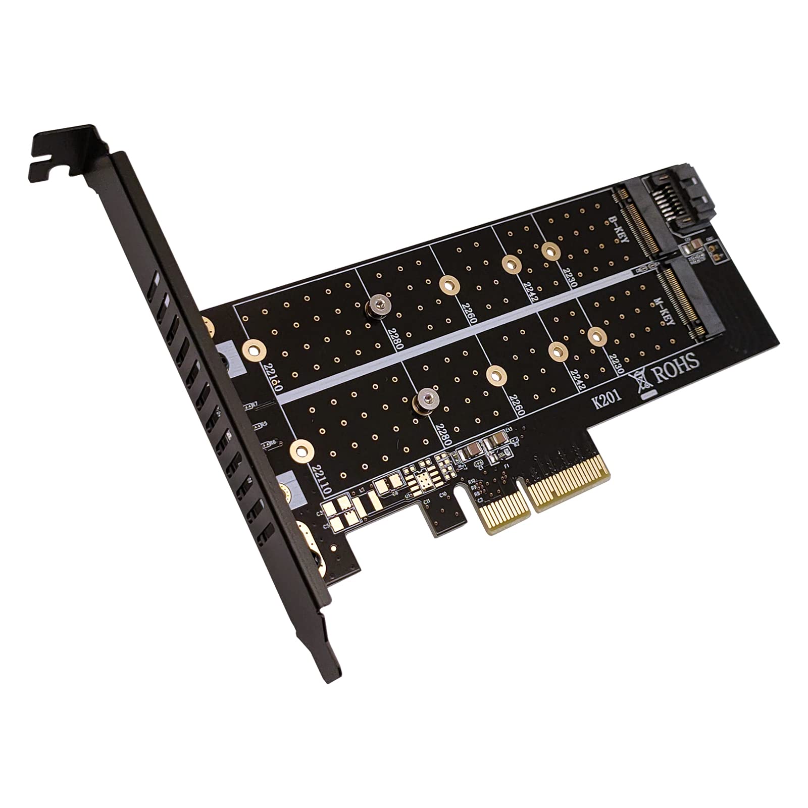 Combrite Dual M.2 SSD to PCI-E 4x Adapter Card 2x M.2 PCIe to PCIe 3.0 x4 / SATA III Adapter - Support B-Key M-Key M.2 PCIe NVMe/AHCI SSD 22110, 2280, 2260, 2242, 2230