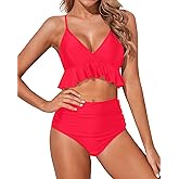 Tempt Me Women High Waisted Ruffle Bikini Set Two Piece Swimsuits Flounce Tummy Control Bathing Suit