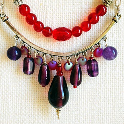 -Sale: Amethyst Pendant Necklace with Free Set of Matching Earrings, Purple and Red Necklace, Women's Fine Jewelry, Fashion Necklace