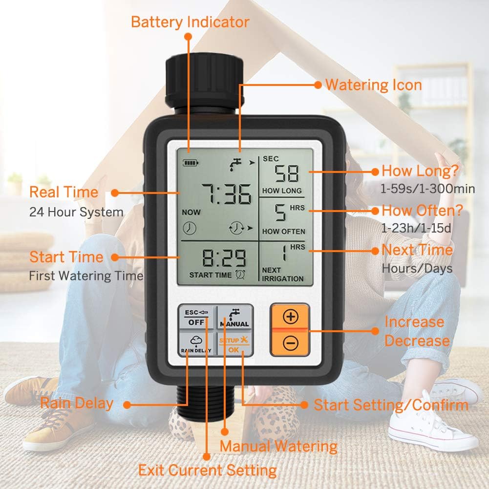 CROSOFMI Sprinkler Timer Digital Programmable Garden Lawn Hose Faucet Water Timer Irrigation System Controller/Child Lock Mode/Auto&Manual Mode/Rain Delay/3 Inches Large Screen/IP65-UPGRADE: Home & Kitchen