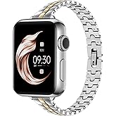 Juntan Slim Stainless Steel Band fits Apple Watch Bands for Women 49mm 45mm 44mm 42mm 41mm 40mm 38mm, Dressy Women for iWatch Bands, Metal Strap for Apple Watch Band Series 10 9 8 SE 7 6 5 4 3 Ultra 2 1
