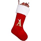 iDIY 20 Inches Monogrammed Christmas Stockings - Super Soft Plush Cuff Christmas Stockings with Initials, Large Embroidered Monogram Stockings with Letter for Xmas Holiday Fireplace Decoration-A