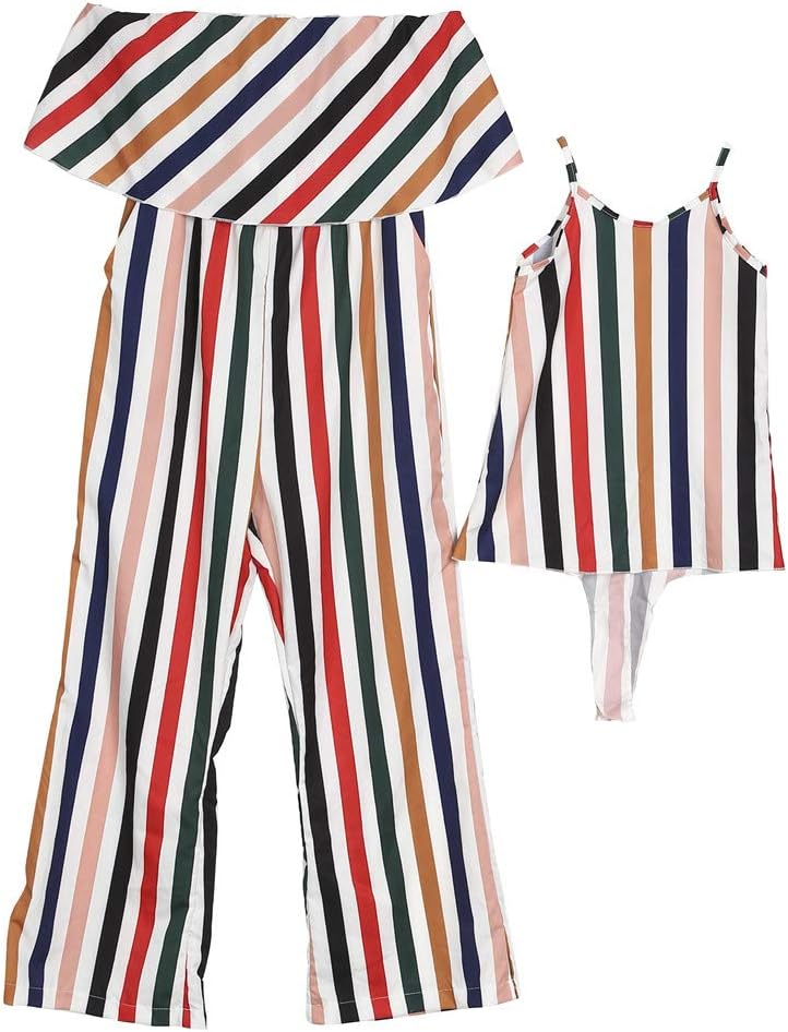 Family Matching Dresses Mother Daughter Sleeveless Stripe Dress Women Girls Clothes 1-6T