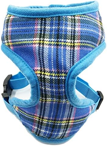 FUNPET Classic Plaid Dog Harness Soft Mesh Vest No Pull Comfort Padded for Small and Medium Pet Cat and Puppy Blue
