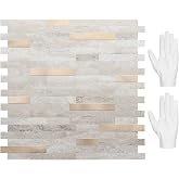 STICKGOO Peel and Stick Backsplash, PVC Wall Tiles Stick on Backsplash for Kitchen(10 Sheets, Beige with Metal Gold)