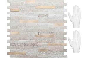 STICKGOO Peel and Stick Backsplash, PVC Wall Tiles Stick on Backsplash for Kitchen(10 Sheets, Beige with Metal Gold)