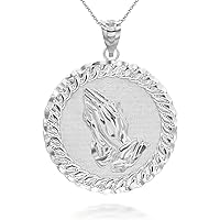 Silver 925 Pray Hand ＆Old school Chain 925 Sterling Silver Vintage Satin Finish Hands in Prayer