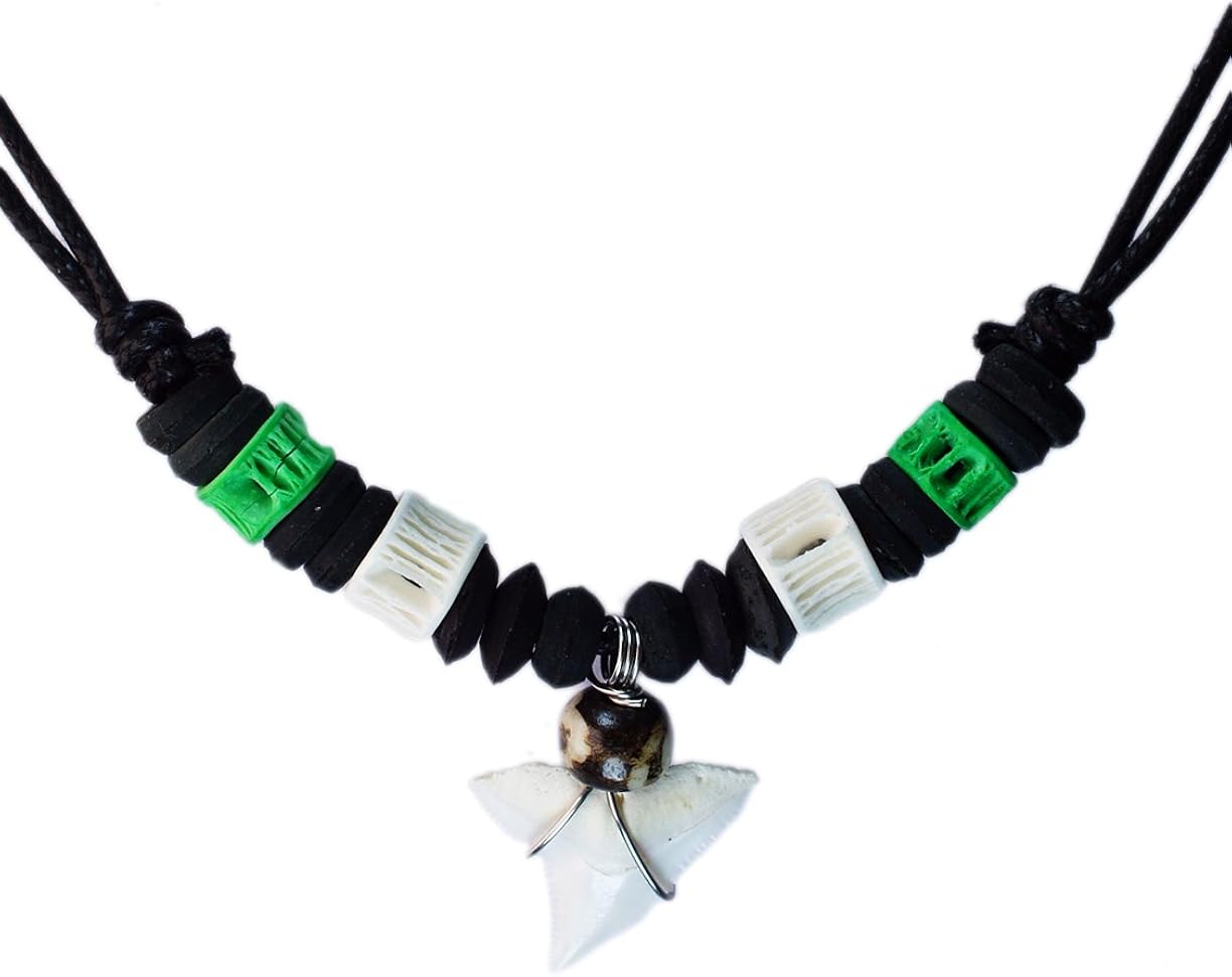 exoticdream Real Shark Tooth Necklace Surfer Hawaiian Beach - Color White Bone
