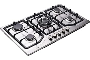 Deli-kit 34 inch Gas Cooktop Dual Fuel Sealed 5 Burners Stainless Steel Drop-In Gas Hob DK258-A05 Gas Cooker