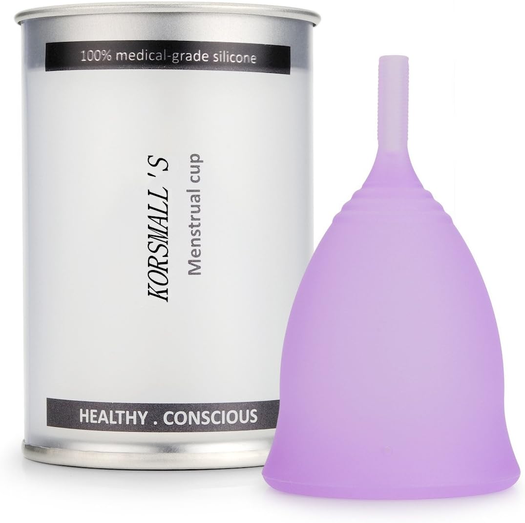 Reusable Menstrual Cup by KORSMALL，Economical Feminine Alternative Protection for Cloth Sanitary Napkins,Most Comfortable Period Cups- Soft, Flexible, Medical-Grade Silicone (Purple, Small)