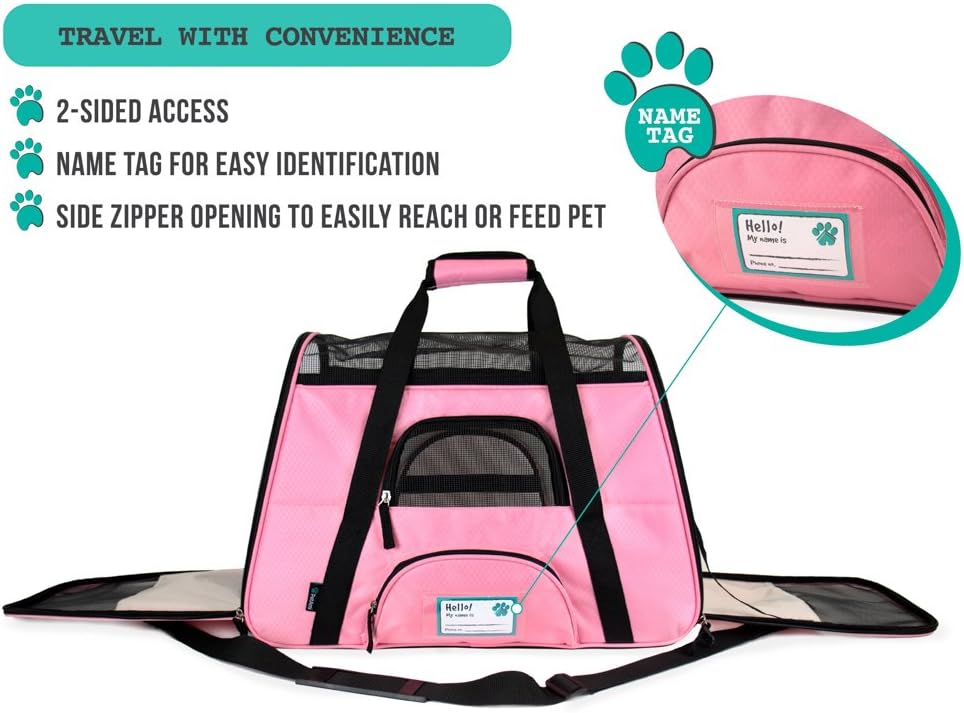 PetAmi Premium Airline Approved Soft-Sided Pet Travel Carrier | Ideal for Small - Medium Sized Cats, Dogs, and Pets | Ventilated, Comfortable Design with Safety Features (Large, Pink) : Pet Supplies