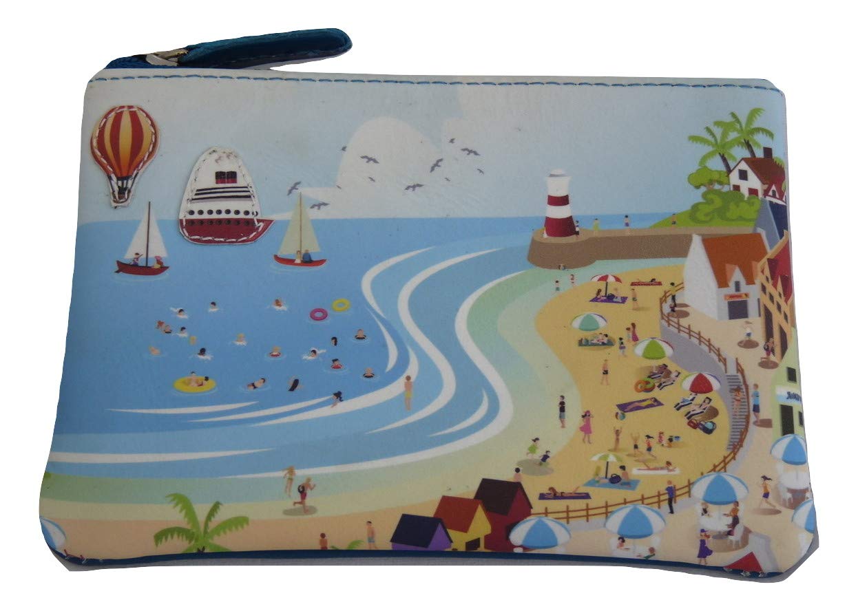 Mala Leather Holiday Seaside Coin Purse – Soft Genuine Leather Zip Top Wallet with Beach Scene Design – 12 x 8 cm