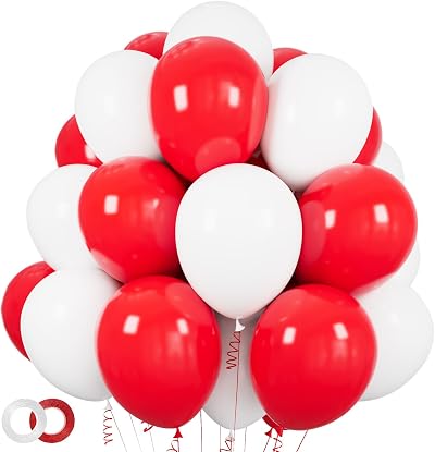 ASIYUHY 100 Pcs Red White Balloons 12 Inch Thickened Latex Party Decor