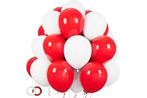 ASIYUHY 100pcs Red and white balloons 12 Inch Thickened Latex Red white Balloons for Mother's Day Decoration Valentine's Day Birthday Wedding Mother's Day Christmas Party Decorations