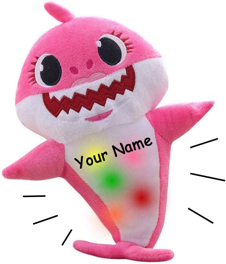 Puka Creations Personalized Pink Cutie Mommy Shark Light and Sound Toy Plush Stuffed Animal for Girls with Custom Name