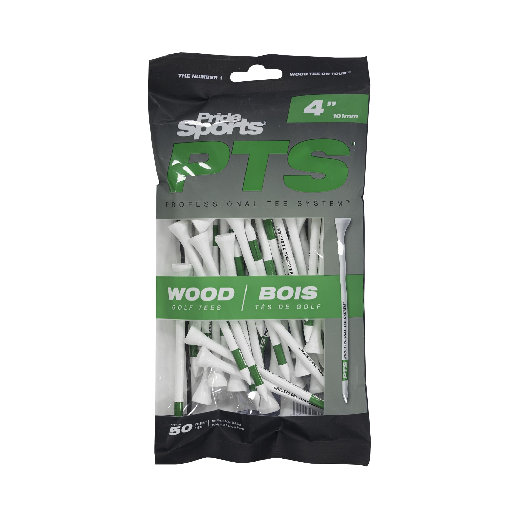 Pride GOLF PTS Wooden Golf Tees (4''), Bag of 50 Tees