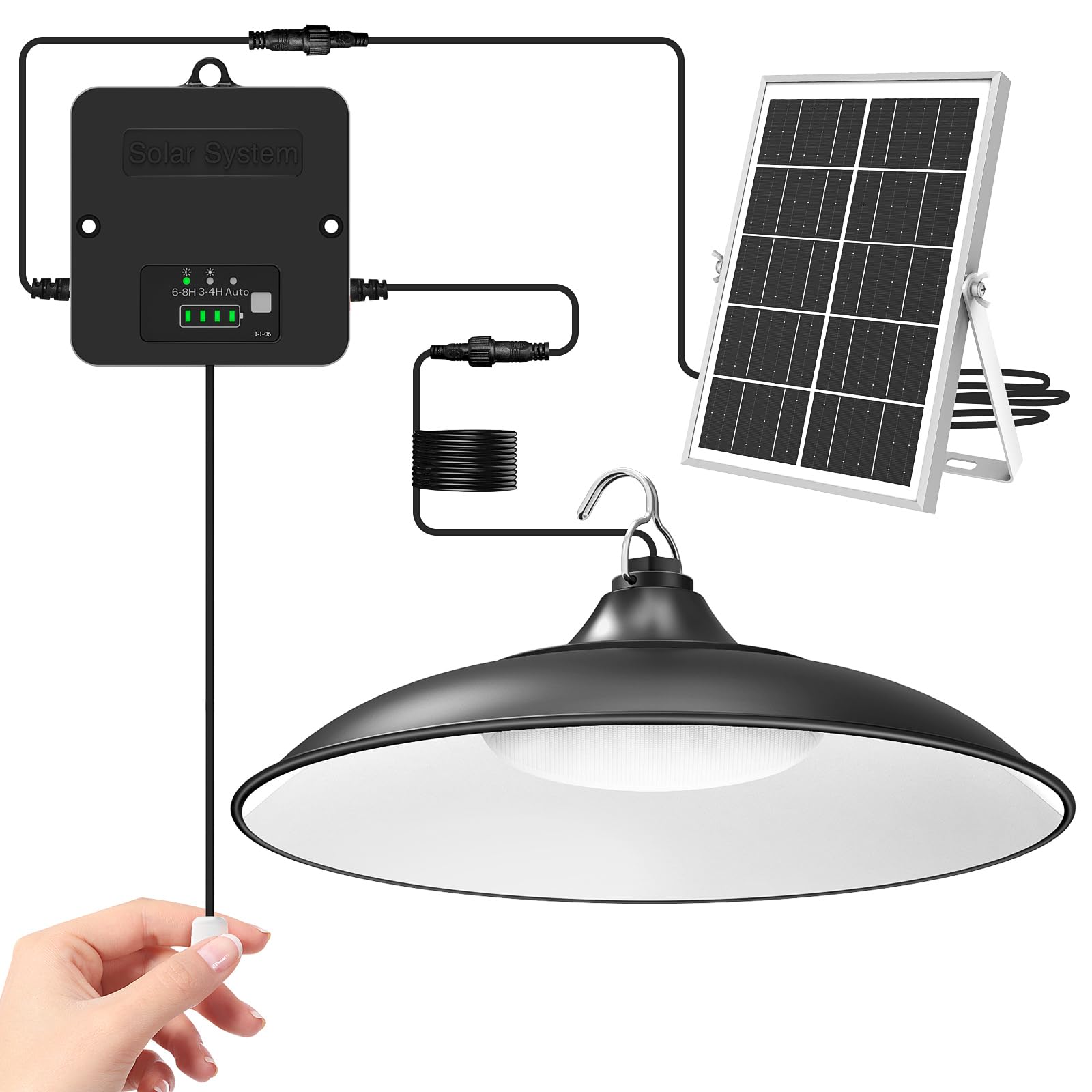 Photo 1 of APILAB Solar Shed Light Indoor Outdoor, 2000LM Daytime Available Pendant Light with Pull String, Dusk to Dawn, 3 Lighting Modes Solar Lights Indoor, IP65 Waterproof for Barn, Gazebo, Shop, Garage