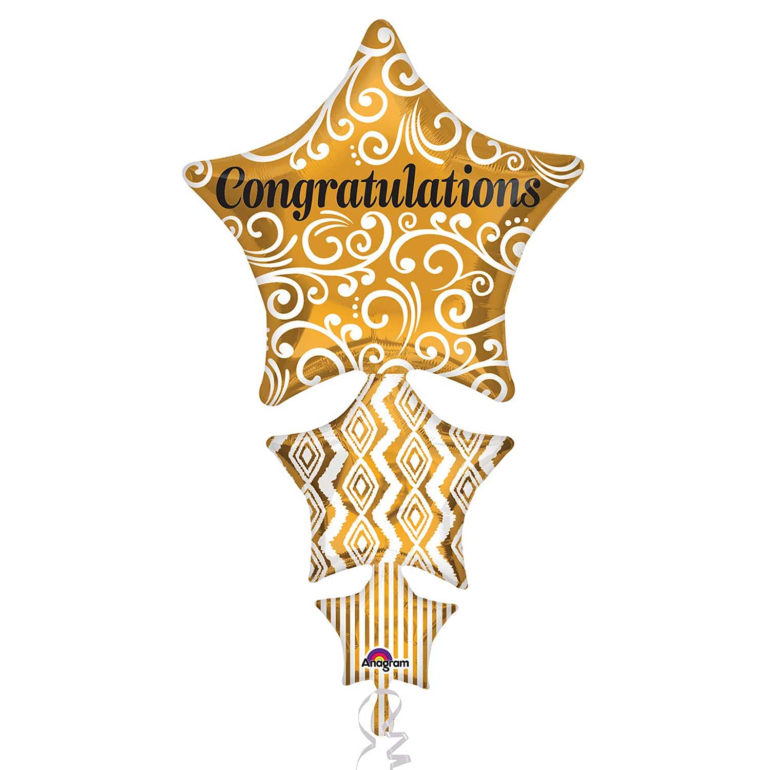 Amscan 3263401 - Congratulations Stacked Star Foil SuperShape Balloon - 25", Gold