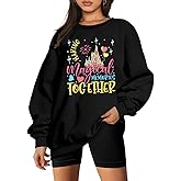 MYHALF Magic Kingdom Sweatshirts Women Embroidered Magical Princess Graphic Shirts Family Vacation Castle Long Sleeve Tops