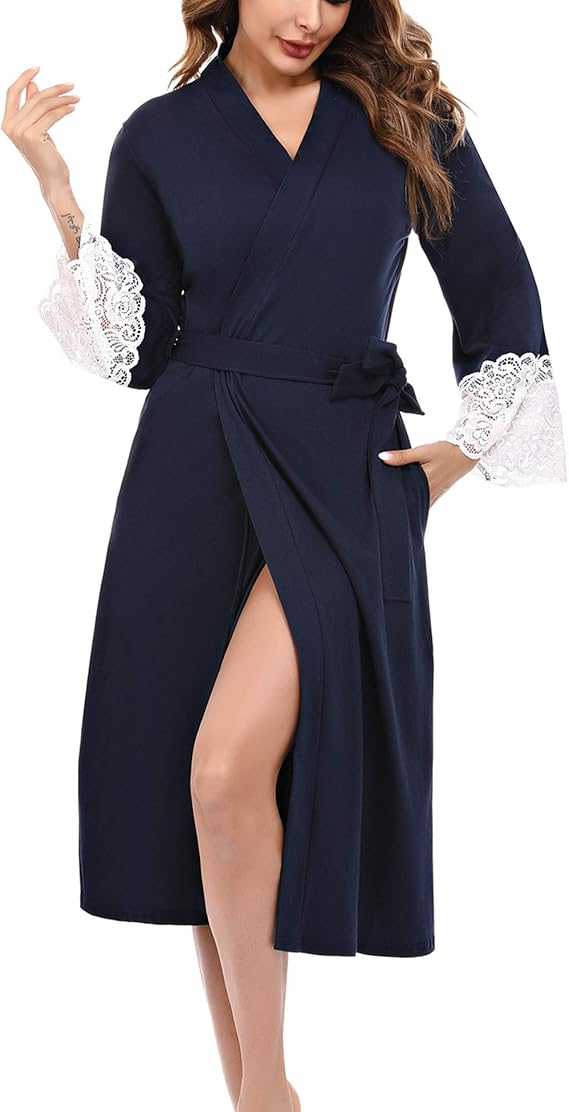 iClosam Robe de Chambre Femme Coton,Robe de Chambre Dentelle aux