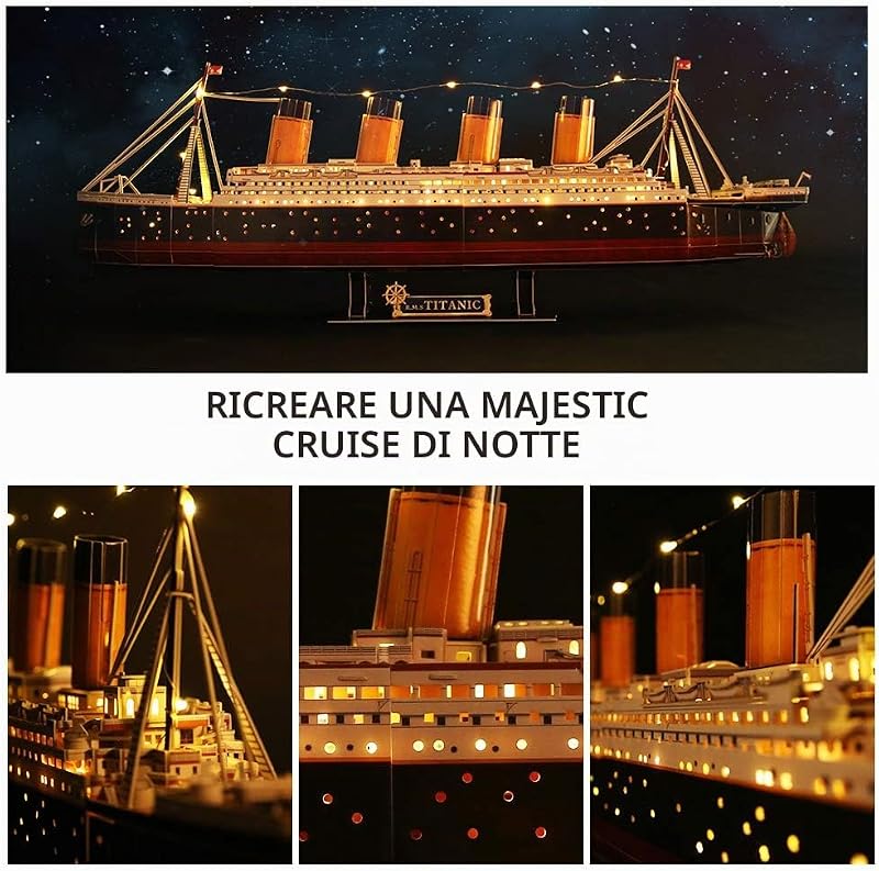 Puzzle 3D Titanic LED, Grande Modello Nave 266 Pezzi