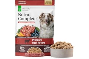 ULTIMATE PET NUTRITION Nutra Complete, 100% Freeze Dried Raw Veterinarian Formulated Dog Food with Antioxidants Prebiotics and Amino Acids (1 Pound, Beef)