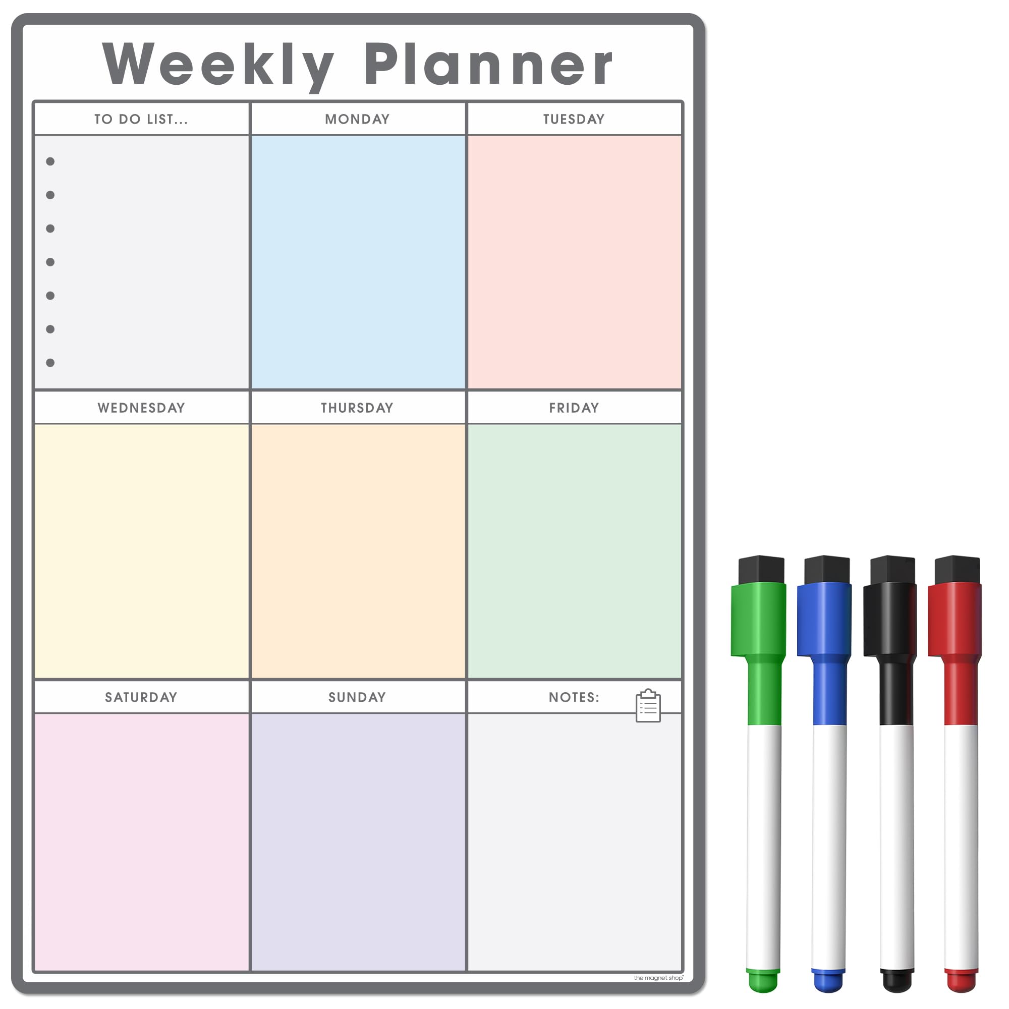 TMS A4 Weekly Planner and Organiser – Customisable Whiteboard for Organising Your Week, Tasks, to Do List, Shopping and Meal Planning. Home, Office, School - with 4 Free Magnetic Dry Wipe Pens