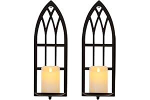 HPC DEC R OUR HAPPY PLACE HPC Decor 15.8'' Candle Sconce Set of Two- Black Metal Candle Wall Sconces- Wall Sconce Candle Holder - Sconces Wall Decor Set of 2 for Living Room, Bathroom, Dining Room
