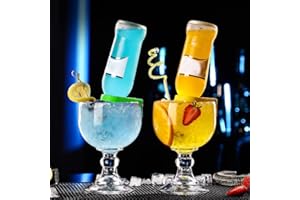 Flunyina Margarita Schooner Beer Glasses with Bottle Clips 20oz 2Pcs Large Shrimp Cocktail Glasses Goblet Large Stemmed Glass