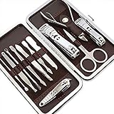 Gospire 12Pcs Nail Care Personal Manicure & Pedicure Set, Travel & Grooming Kit Stainless Steel Personal and Professional Use Ergonomic Different Tools Nails Clippers