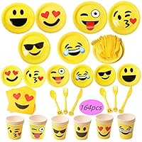 foci cozi Smile Face Party Supplies 164ct Paper Plates 7" and 9" Paper Cups Napkins Smile Face Utensils Serve 24