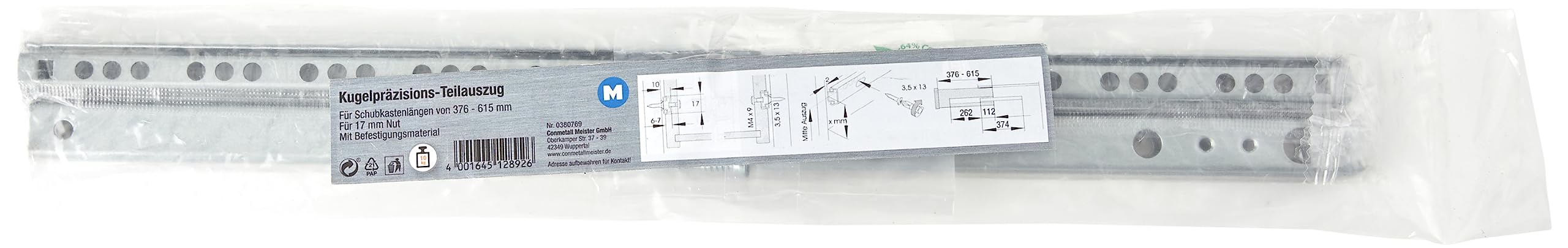 Meister Precision Ball-Bearing Drawer Runner 374 mm