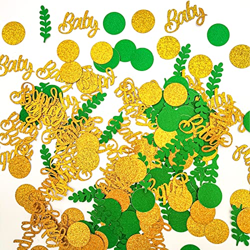 200 Pieces Glitter Gender Reveal Paper Green and Gold Baby Shower Leaf Confetti Glitter Decorations Table Confetti for Boy Glitter Gender Reveal Paper Birthday Party Supplies Decor Photo Booth Props