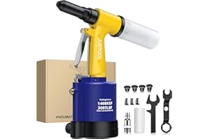 JUSTOOL Heavy Duty Pneumatic Rivet Gun 3097lbs Air Rivet Gun Set-3/32, 1/8", 5/32", 3/16" Air Riveter with NPT 1/4 inch Air H